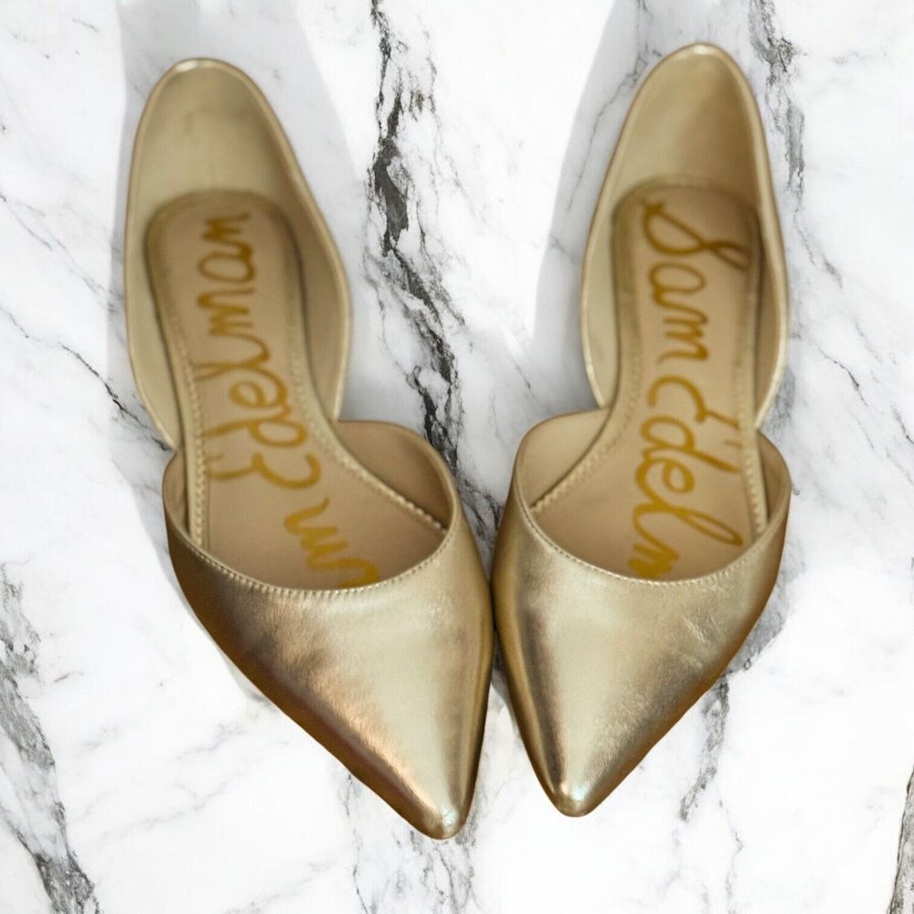 Sam Edelman Rodney d'OrsayLeather Pointy Flats Women's Size 9 Metallic Gold
